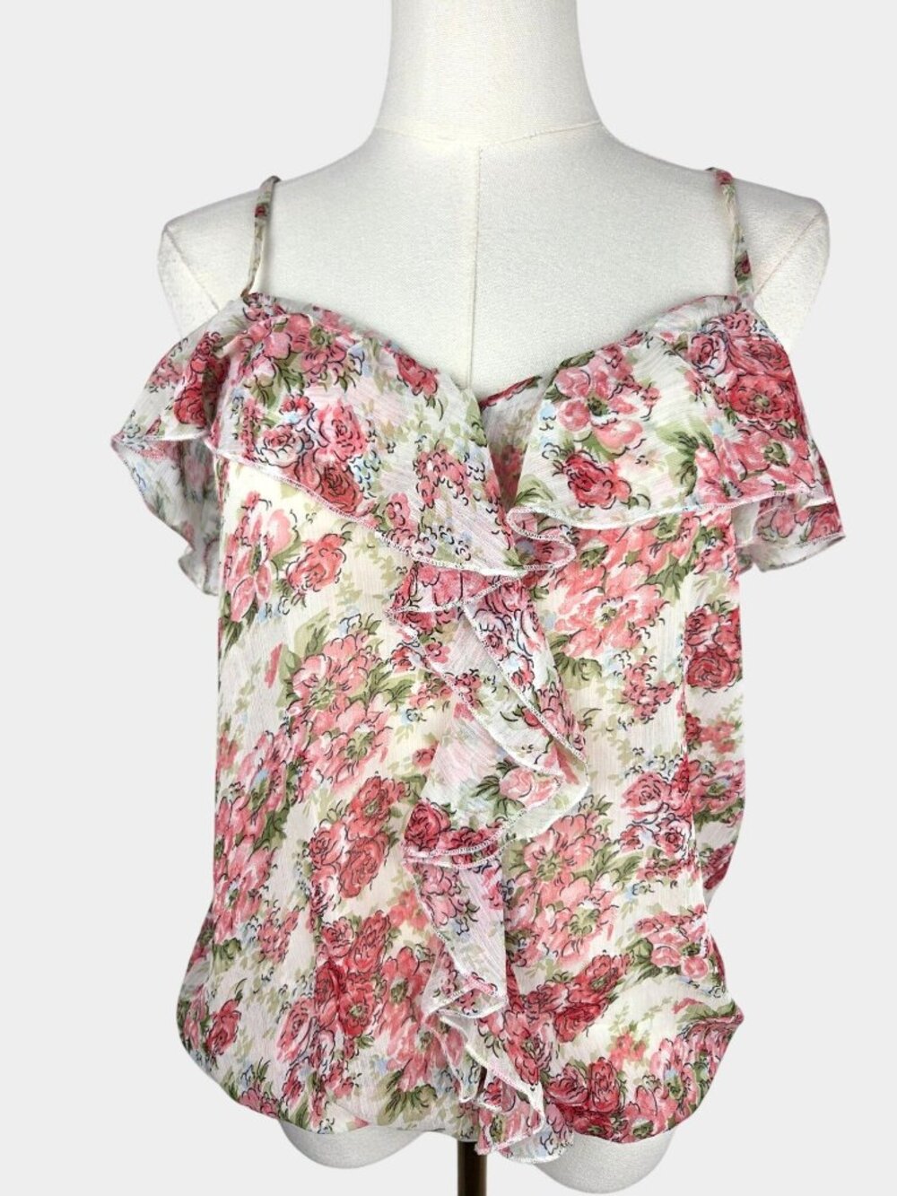 Poetry Clothing Floral Camisole Top Sz M Ruffle Chiffon Tank Cami Pink Fairycore